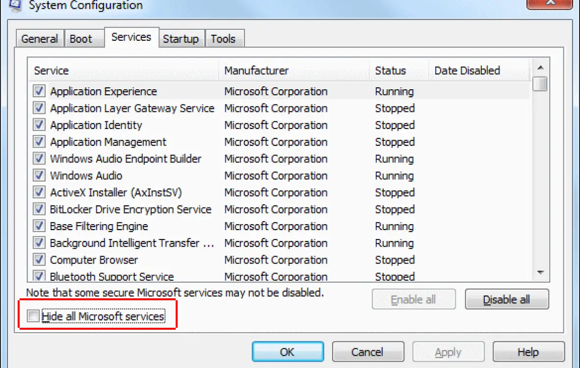 hide all microsoft services in system config settings to resolve quickbooks reboot loop issue
